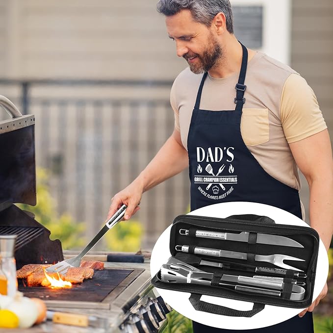 Engraved Grilling Gifts for Men, Grilling Accessories for Dad, Grill Gifts for Men Who Have Everything, Stainless Steel Grill Utensils Set, Gifts for Father's Day for Husband from Daughter Son Wife