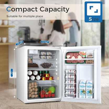 Antarctic Star Mini Compact Refrigerator with Freezer, 2.6 Cu.Ft. Single Door Adjustable Removable Shelves for Apartment/Dorm/Office,WHITE
