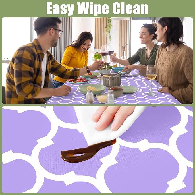 Smiry Picnic Fitted Table Cover, 4 Foot Flannel Backed Vinyl Tablecloth | Waterproof Elastic Stretch Table Cloth, Wipeable Plastic Tablecloth for Camping, Indoor & Outdoor (Lavender, 30" x 48")