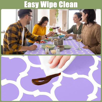 Smiry Picnic Fitted Table Cover, 8 Foot Flannel Backed Vinyl Tablecloth | Waterproof Elastic Stretch Table Cloth, Wipeable Plastic Tablecloth for Camping, Indoor & Outdoor (Lavender, 30" x 96")