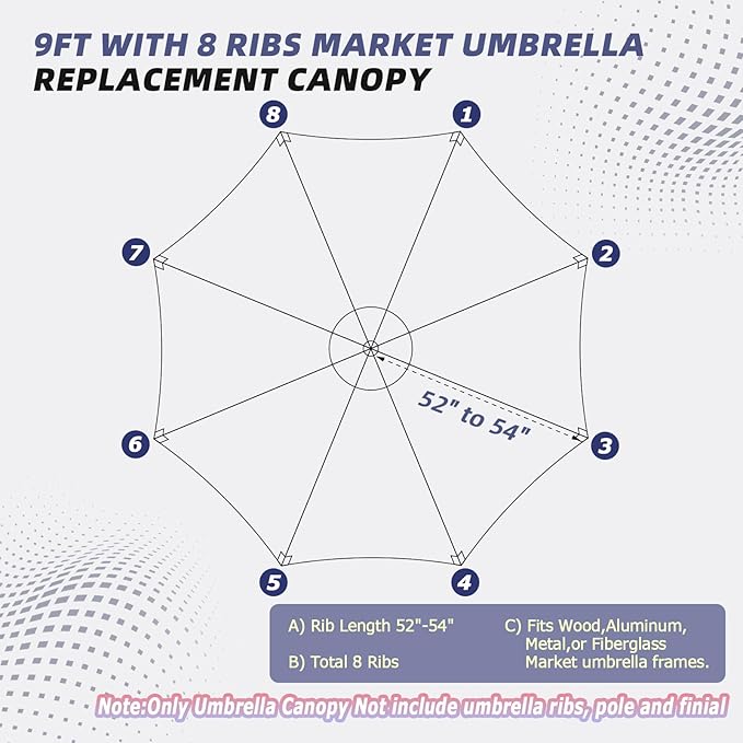 9ft Patio Umbrella Replacement Canopy,Outdoor Table Market Yard Umbrella Top Outdoor Umbrella Canopy with 8 Ribs