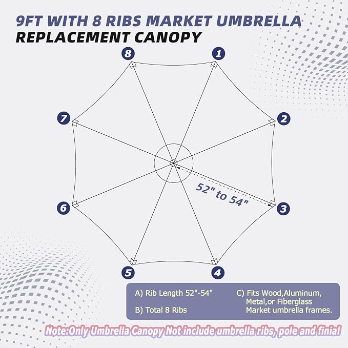 9ft Patio Umbrella Replacement Canopy,Outdoor Table Market Yard Umbrella Top Outdoor Umbrella Canopy with 8 Ribs