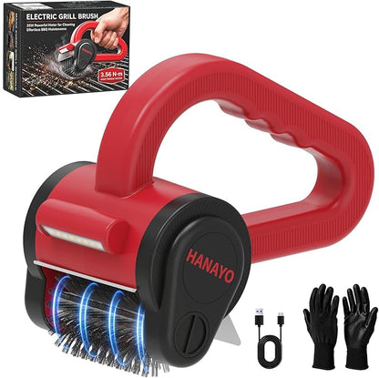 Electric Grill Brush, Rechargeable BBQ Grill Brush with High-Torque Motor, LED Light, Dishwasher-Safe Stainless Steel Rotary Brush Head,150 Mins Runtime Grill Brush for Outdoor Grill