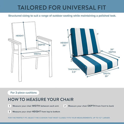 California Umbrella Outdoor Dining Chair, Patio Seat Cushion, 20 x 40 Inch, Premium Outdoor Memory Foam, Fade Resistant Sunbrella Fabric, Fabric Ties,Cabana Regatta