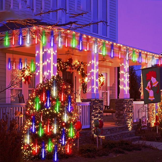Multicolor Icicle Lights Outdoor, 40-Tube Meteor Shower Light for Christmas | Equivalent to 5 Sets of 8-Tubes, Waterproof Meteor Lights for Xmas New Year Party Outside Decorations, Plug in