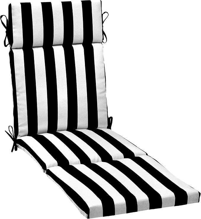 Arden Outdoor Chaise Cushion, 21 in x 72 in, Weather-Proof, Rain-Proof, Fade Resistant Patio Cushion for Chaise Lounger Black Cabana Stripe | Lounge Cushion, Weather-Proof, Rain-Proof, Fade Resistant for Chaise Lounger, Mold and Mildew Resistant