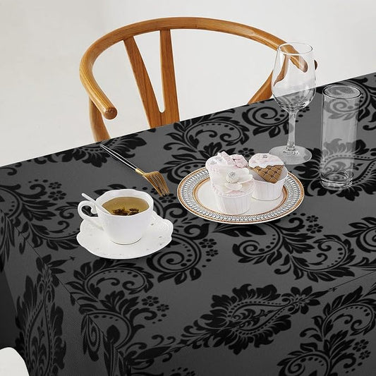 Gothic Black Damask Tablecloth, Vintage Floral Exotic Bohemian Antique Victorian Table Cloth Water Resistant Table Cover for Farmhouse Party Holiday Kitchen Dinner Table 55x55