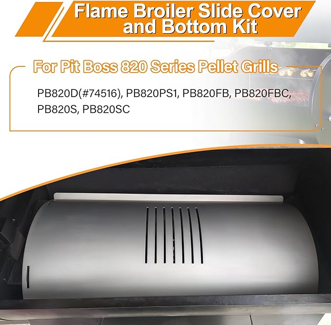 Flame Broiler Kit for Pit Boss 820 Series Pellet Grills with Slide Cover and Bottom, Grill Replacement Parts for Pit Boss PB820D(#74516), PB820PS1, PB820FB, PB820FBC, PB820S, PB820SC Pellet Grills