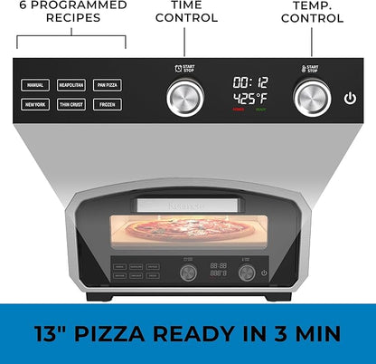 Kenmore Outdoor Indoor Electric Pizza Oven - Makes 13 inch Wood Fired Style Pizza At 850F High Heat, Weather Resistant, 5 Presets, Pizza Stone & Peel, Stainless Steel Horno Electrico