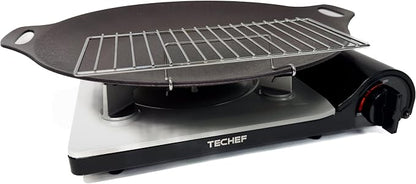 TECHEF - 14-inch Nonstick Round Griddle Grill Pan for Korean BBQ/Teppanyaki Pan, Tawa, Roti Pan/Induction Ready/Made in Korea (Griddle with Rack)