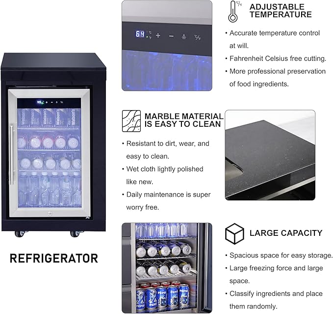 85" Outdoor Kitchen Island with Grill and Side Burner, 4-Burner 71,500 BTU Propane BBQ Island, Refrigerator, Sink & Rotisserie, for Backyard and Patio Cooking, Black