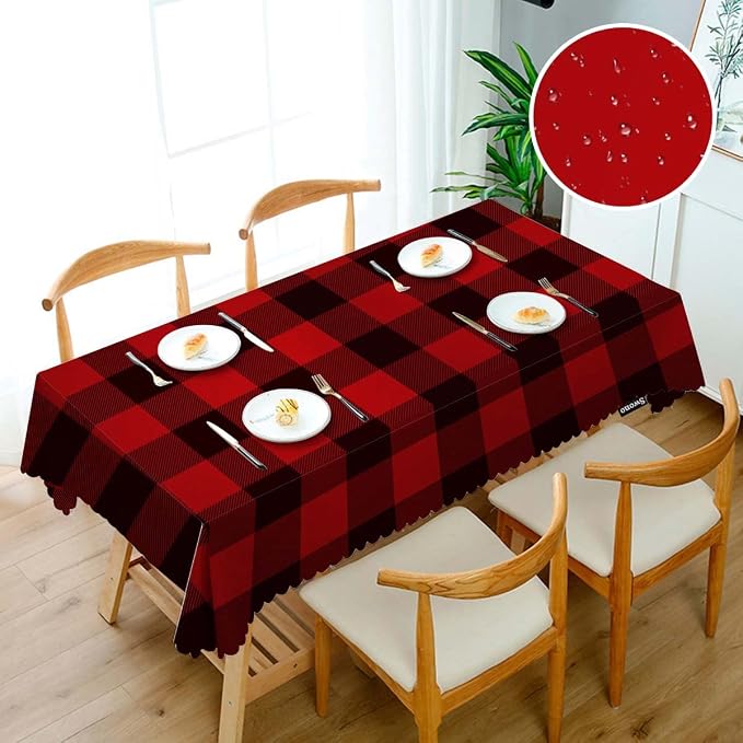 Swono Buffalo Plaid Red Table Cloth Classic Lumberjack Tartan Pattern Rectangle Tablecloth Red Black Picnic Table Cover BBQ Table Cloths Polyester for Kitchen 50x72 Inch