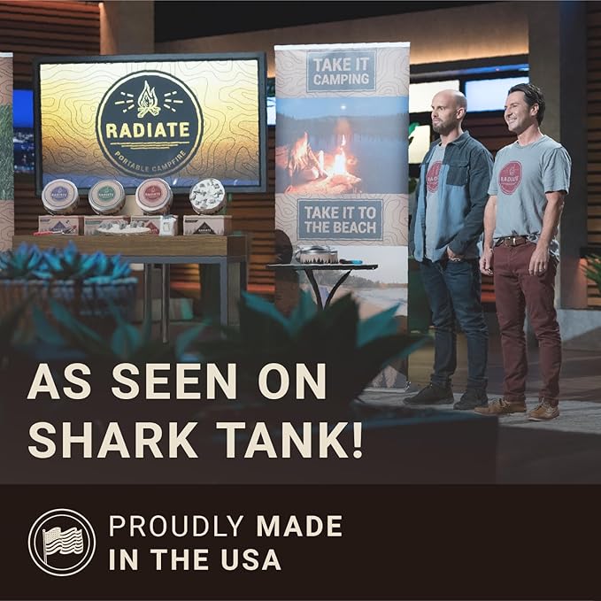 Radiate 2 Pack XL 8" Portable Campfire As Seen On Shark Tank - Up to 2 Hours of Burn Time, Reusable Travel Fire Pit for Camping, Patios & Beach Days - Great Alternative to a Real Fire - Made in USA