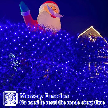 QITONG Net Lights Outdoor Mesh Lights, 12ft x 5ft 360 LED Blue Christmas Light with 8 Modes, Connectable Clear Wire Bush Light Plug in