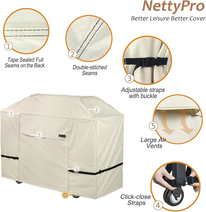 NettyPro Griddle Cover for Blackstone 36 inch Griddle Waterproof Heavy Duty 4 Burner Flat Top Gas Grill Cover 36" Cooking Station, Beige