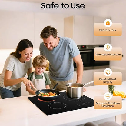 24 Inch Electric Stove, 3 Burners 2600W 110V Portable Ceramic Cooktop, Kitchen Counter Top Stove with Sensor Touch Control, 9 Heating Level, (No Plug)