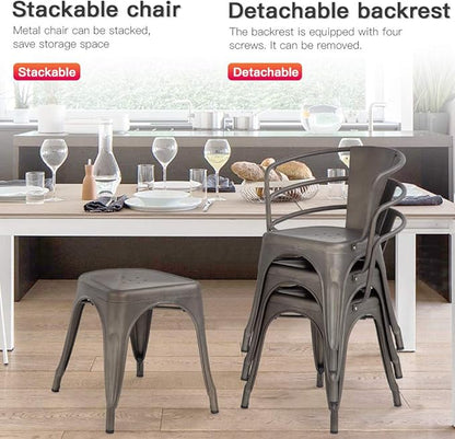 FDW Metal Dining Chairs Set of 4 Patio Chiar Indoor Outdoor Kitchen Chairs 18 Inch Seat Height Restaurant Chair 330LBS Weight Capacity Tolix Side Metal Stackable Bar Chairs
