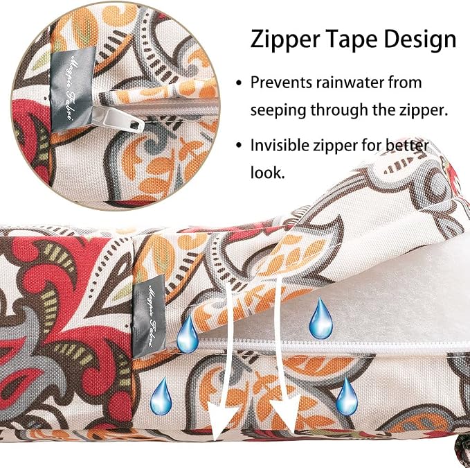 Magpie Fabrics Patio Bench Cushion Cover 42x18x3 Inch, NO Insert! Water Resistant Outdoor Loveseat Replacement Cover with Zipper (Botanical Red Orange)