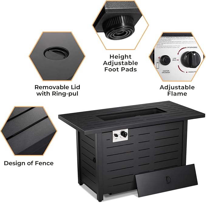 R.W.FLAME 43 Inch Propane Fire Pit, 3-in-1 Multi-Use Outdoor Fire Pit Table, 50,000 BTU Steel Gas Fire Pit with Lid & Lava Rock, Add Warmth and Ambience for Patio Deck Garden, Outdoor Gatherings