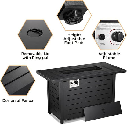 R.W.FLAME 43 Inch Propane Fire Pit, 3-in-1 Multi-Use Outdoor Fire Pit Table, 50,000 BTU Steel Gas Fire Pit with Lid & Lava Rock, Add Warmth and Ambience for Patio Deck Garden, Outdoor Gatherings