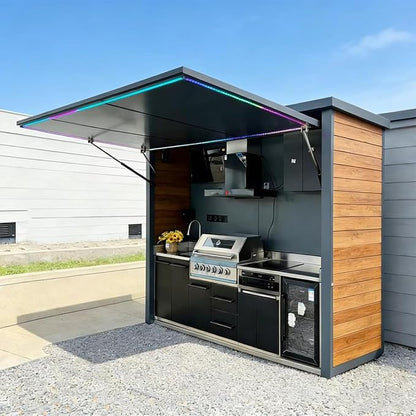 Custom Modular Outdoor Cooking Station with Built-in Grill, Sink, Countertop and Storage Cabinet, Outdoor Kitchen Islands and Cabinetry for Backyard, Patio, BBQ and Poolside Parties