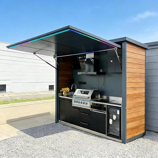 Custom Modular Outdoor Cooking Station with Built-in Grill, Sink, Countertop and Storage Cabinet, Outdoor Kitchen Islands and Cabinetry for Backyard, Patio, BBQ and Poolside Parties