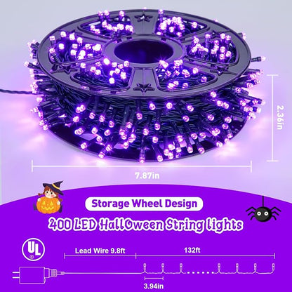 JMEXSUSS 400 LED Purple Halloween Lights Outdoor Plug in | 132ft Halloween String Lights with Remote, Green Wire Purple Christmas Lights for Christmas Halloween Decorations