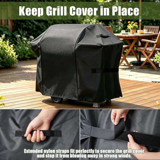 Grill Cover, 58-inch Heavy Duty Oxford Outside Waterproof Grill Covers, Dust-Proof Windproof UV Resistant BBQ Gas Cover Fit Most Brands Char Broil, Weber, Brinkmann, Holland