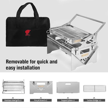 360° Rotating Barbecue Grill, Stainless Steel Flipping Barbecue Grills, Portable Camping Charcoal BBQ Grill Outdoor, Detachable Portable Charcoal Barbecue Grill for Picnic Yard Party