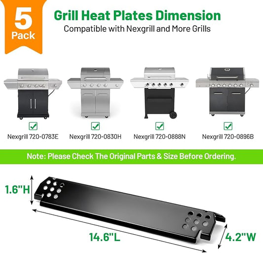 Grill Burner Covers Replacement 14.6" L, Heavy Duty Porcelain Steel Grill Heat Plates Parts, Outdoor Barbecue Heat Shield Flame Tamer Kit for Nexgrill and More Grills, 5 Pack