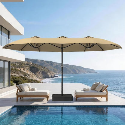 Suteck 15x9ft Patio Umbrella with Base Included, Beige | Double-Sided, Crank Handle, UV & Fade Resistant Canopy, Poolside, Backyard, Deck, Market