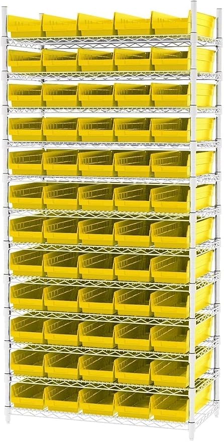 Akro-Mils 30138 Heavy Duty Plastic Shelf Bins, 18"x 6.5"x 4", Yellow, 12-Pk | Heavy Duty Nesting Storage Bins for Garage, Closet, Refrigerator, Kitchen, Cabinet, Drawer Organization, Pantry Organization