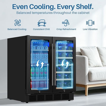 30 Inch Wine and Beverage Refrigerator Dual Zone Wine Fridge Beverage Cooler with Glass Door, Holds 110 Cans and 30 Bottles, Seamless Frame Built In or Freestanding for Home Bar, Kitchen