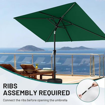 AreShark 6.5'x10' 2 Tiers Rectangular Patio Umbrella - Outdoor Umbrella Waterproof UV Protection, Market Table Umbrella w/Push Button Tilt for Pool, Lawn, Balcony(Dark Green)