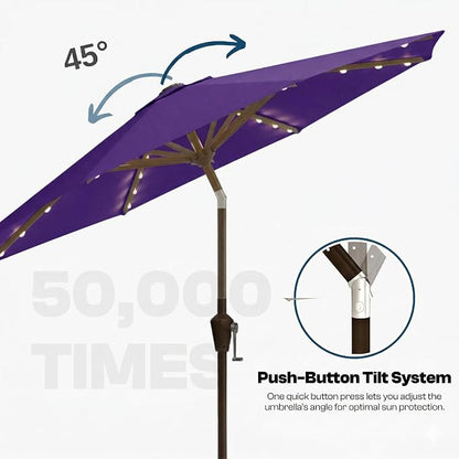 10FT Solar Lighted Patio Umbrella, Outdoor Table Market Umbrellas with Push Button Tilt and Crank, 32 LED Lights, 8 Sturdy Ribs, UV-Resistant for Deck, Garden, Pool