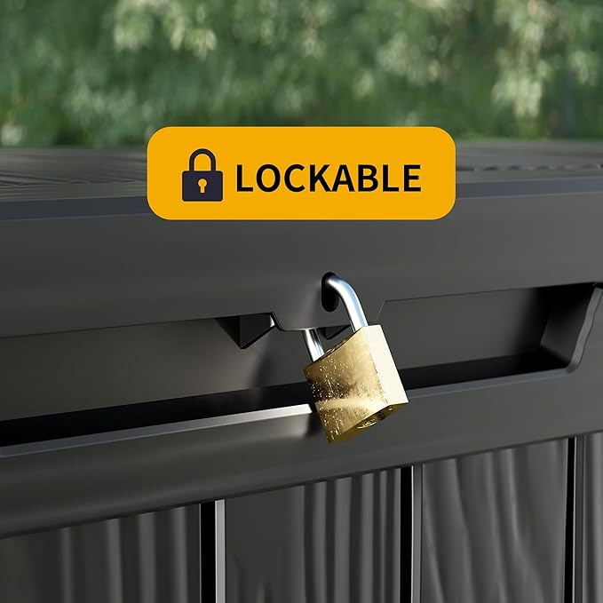 200 Gallon Outdoor Storage Box Patio Deck Box Waterproof, Resin Lockable Outside Large Storage Bin for Pool Cushion Furniture, Garden Tools UV-Resistant, Black