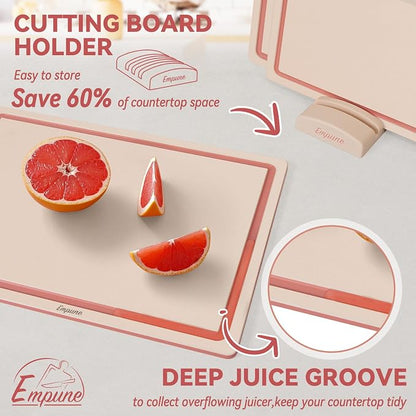 Empune 3-Piece Plastic Cutting Boards for Kitchen - Thick & Non-Slip Chopping Board Set with Juice Grooves, Dishwasher Safe, BPA Free, Includes Large & Small Sizes, Pink
