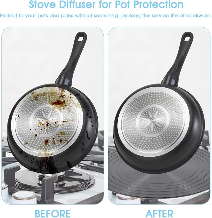 Set of 2 Heat Diffuser for Gas Stove, 9.5'' & 11'' Gas Stove Diffuser Plate, Stove Heat Diffuser Provides Uniform Distribution of Heat, Round Fast Defrosting Tray, Protects Pot Cookware Accessories