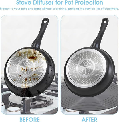 Set of 2 Heat Diffuser for Gas Stove, 9.5'' & 11'' Gas Stove Diffuser Plate, Stove Heat Diffuser Provides Uniform Distribution of Heat, Round Fast Defrosting Tray, Protects Pot Cookware Accessories
