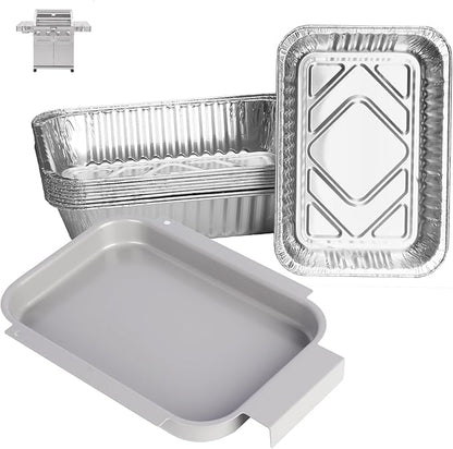 Grease Tray Replacement for Most Monument Grills 24633 24367 13762 35633 41847NG Accessories, Universal Grease Box & 10Pcs Drip Pan Liners for Monument 14633 25392 17842 Grill Foil Tray Parts 9.5x6.6"