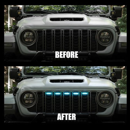 RGB LED Grille Lights Compatible with 2024-2025 Jeep Wrangler JL JLU JT,5PCS 16 Color-Changing OEM Grill Lights with APP Control Adjustable Atmosphere,Music Sync,IP68 Waterproof