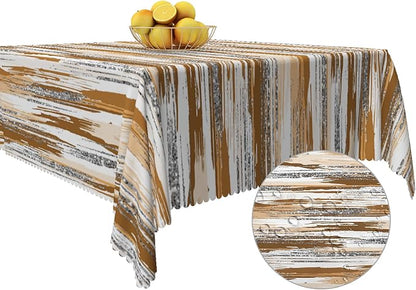 Abstract Striped Square Tablecloth 60x60 Inch Brown and White Old Texture Grunge Stripes Vintage Mosaic Dust-Proof Table Cover Protector for Home Kitchen Restaurant Picnic Camping BBQ