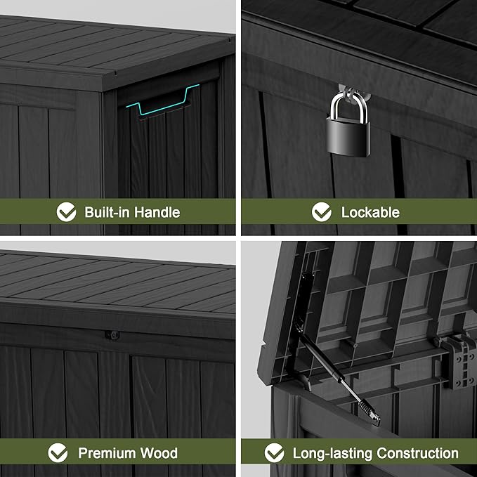 150 Gallon Outdoor Storage Box Waterproof Outside Resin Deck Box, Lockable Storage Bin for Patio Furniture,Garden Tools,Cushions,Pool Accessories(Black)