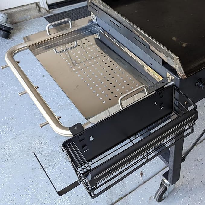 BBQ-PLUS Stainless Steel Grill Side Shelf for Pit Boss 700/820/1000 Series Pellet Grills, Grill Shelf Attachment with Serving Tray, Pellet Grill Accessories for Pit Boss