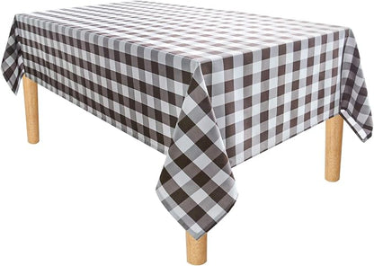 Hiasan Checkered Tablecloth Rectangle - Stain Resistant, Waterproof and Washable Table Cloth Gingham for Outdoor Picnic, Holiday Dinner, 60 x 120 Inch, Coffee and White
