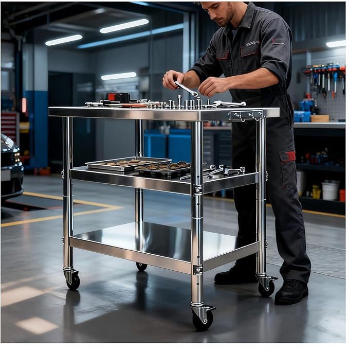 Stainless Steel Prep and Work Table with Wheels, Multi-Size Heavy-Duty Metal Commercial Kitchen Commercial Workbench,Suitable for Restaurants, Homes,Outdoor and Hotels (28" Lx24 Wx34 H)