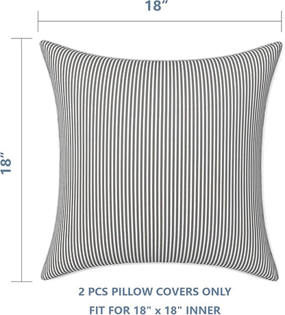 LVTXIII Outdoor/Indoor Pillow Covers, Patio Fade Resistant Throw Pillow Covers ONLY, Waterproof Farmhouse Accent Cushion Cases for Sofa Patio Couch Decoration 18"x18" Set of 2, Strip Grey