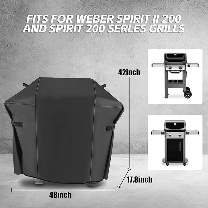 48 Inch Grill Cover for Weber Spirit 200 and Spirit II 200 Series, BBQ Gas Grill Cover for Outdoor Grill Heavy Duty Waterproof Fade Resistant for Weber Spirit II E210 Gas Grill