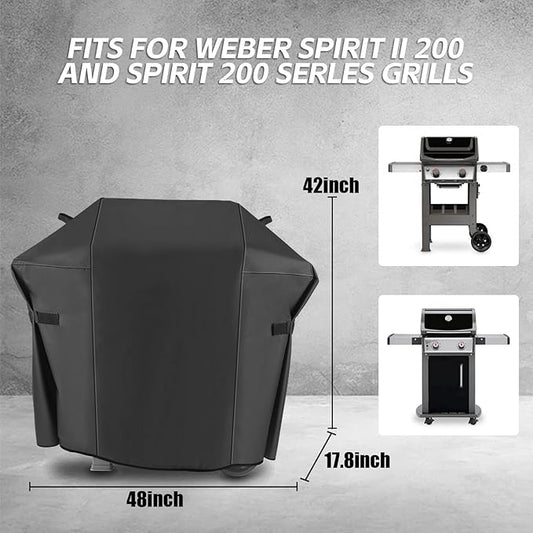 48 Inch Grill Cover for Weber Spirit 200 and Spirit II 200 Series, BBQ Gas Grill Cover for Outdoor Grill Heavy Duty Waterproof Fade Resistant for Weber Spirit II E210 Gas Grill