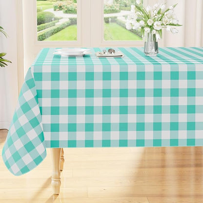 Smiry Picnic Table Cloth, Vinyl Tablecloths with Flannel Backing, 52"x70" | Waterproof Rectangle Table Cloth, Wipeable Buffalo Plaid Table Cover for Indoor and Outdoor (Teal & White)